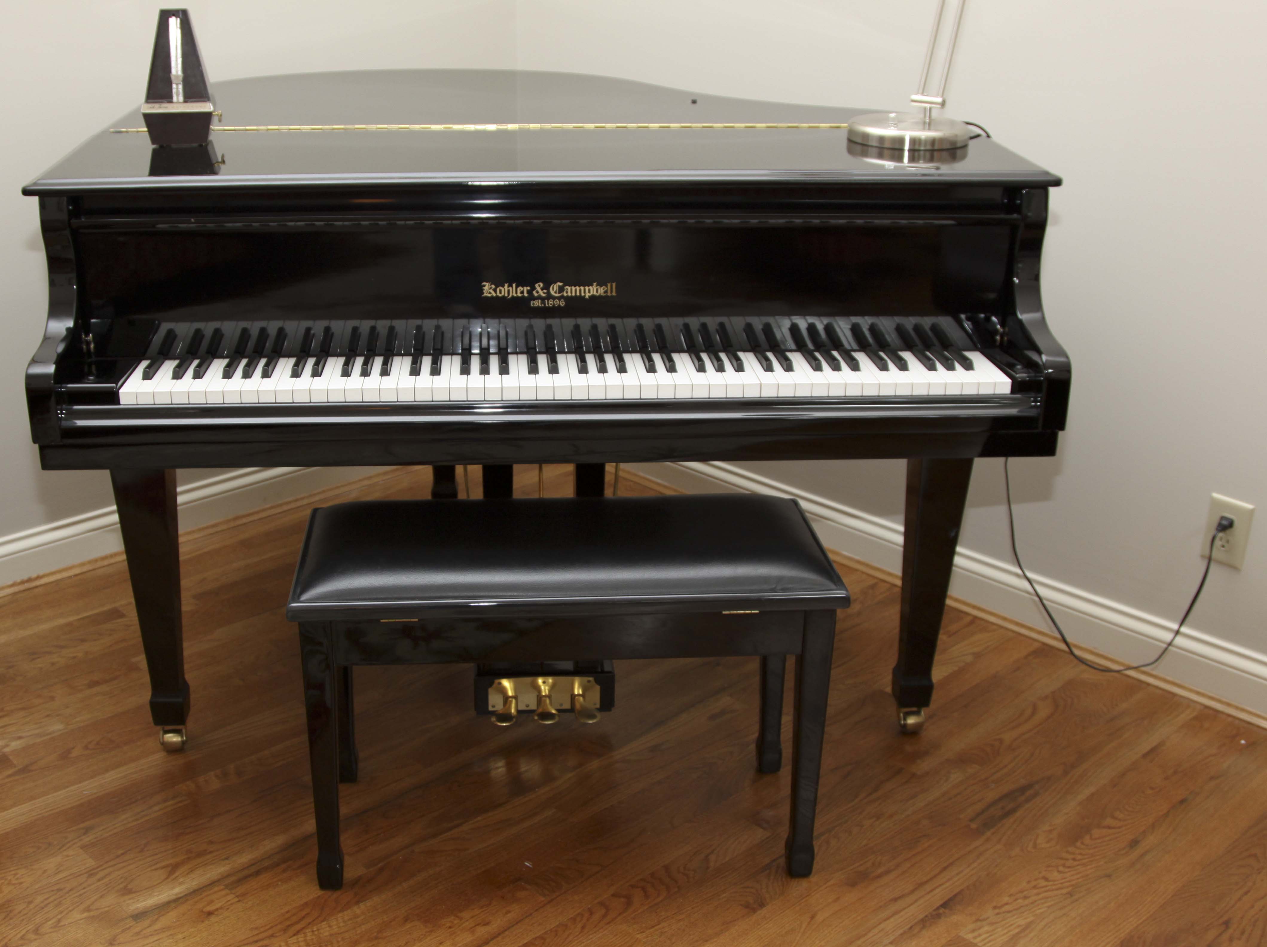 Kohler & Campbell Baby Grand Piano, Lamp and Seth Thomas Metronome