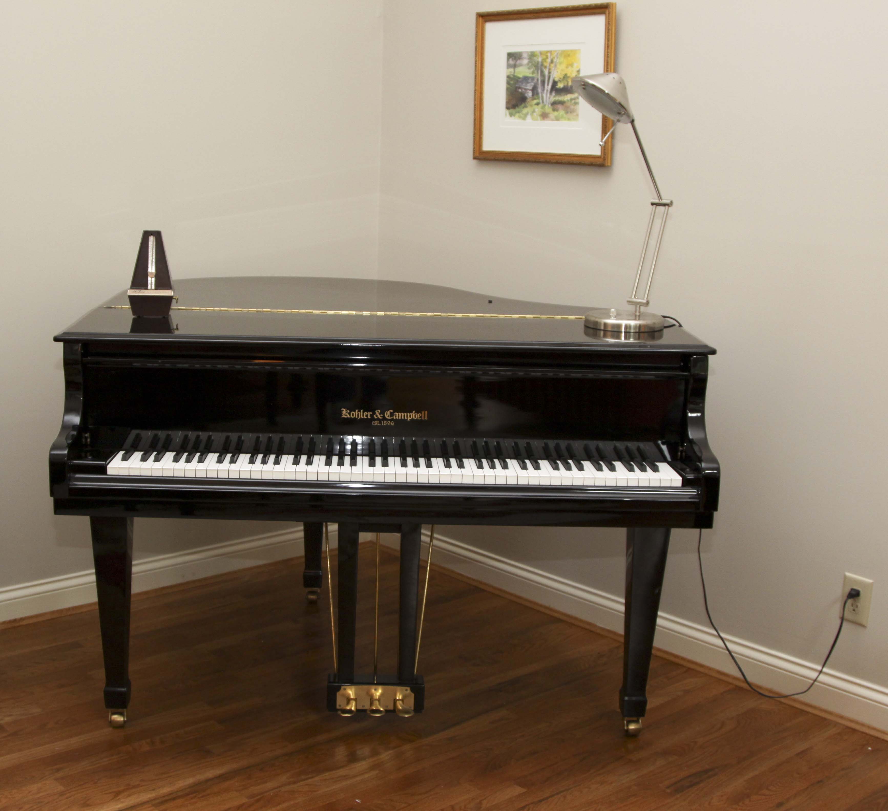 Kohler & Campbell Baby Grand Piano, Lamp and Seth Thomas Metronome