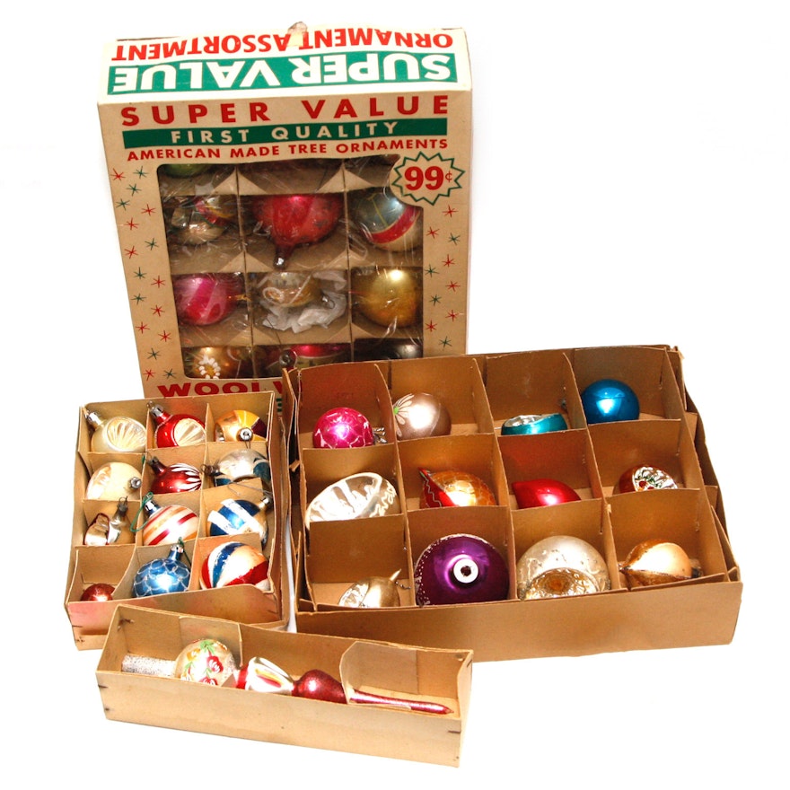 Collection of Antique Christmas Ornaments in Original Boxes