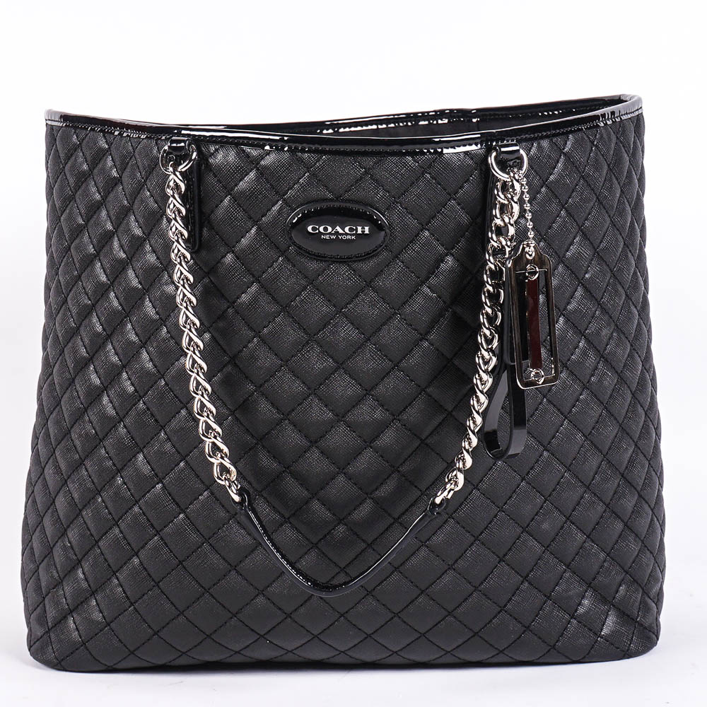 Coach Black Metro Quilted Chain Tote Bag