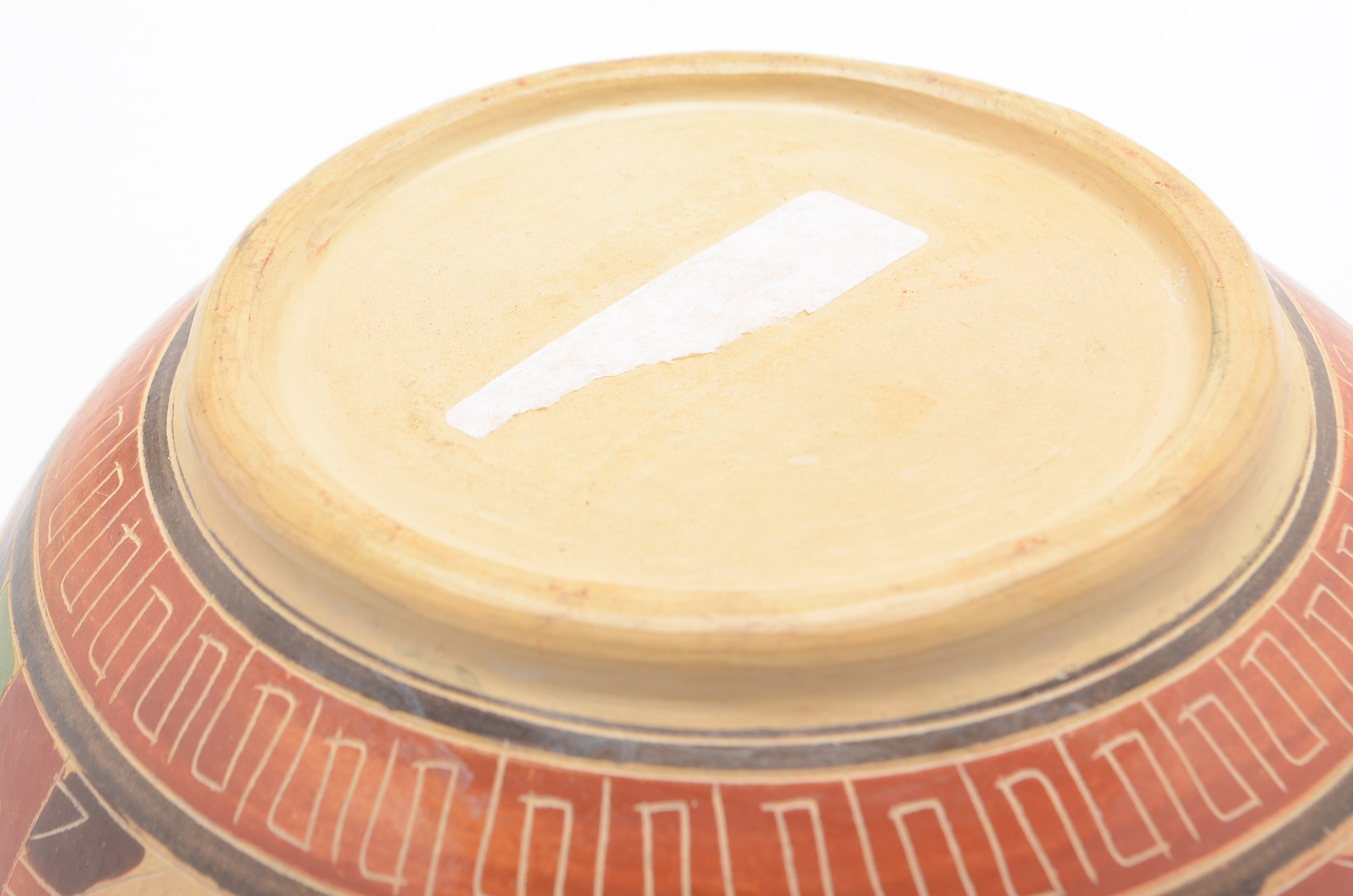 Vintage Aztec Style Polychrome Painted Pottery Bowl