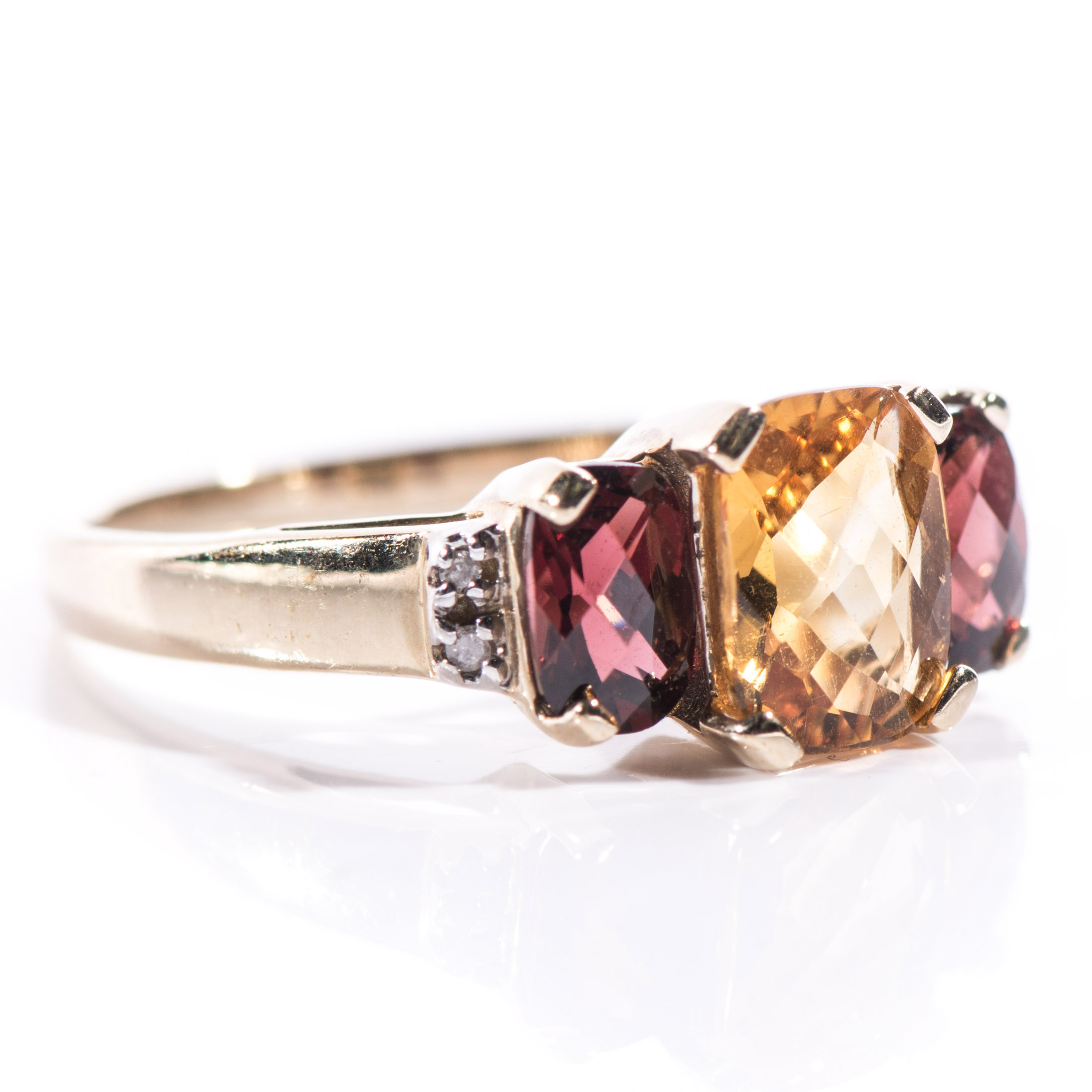 10K Gold Citrine, Garnet and Diamond Ring