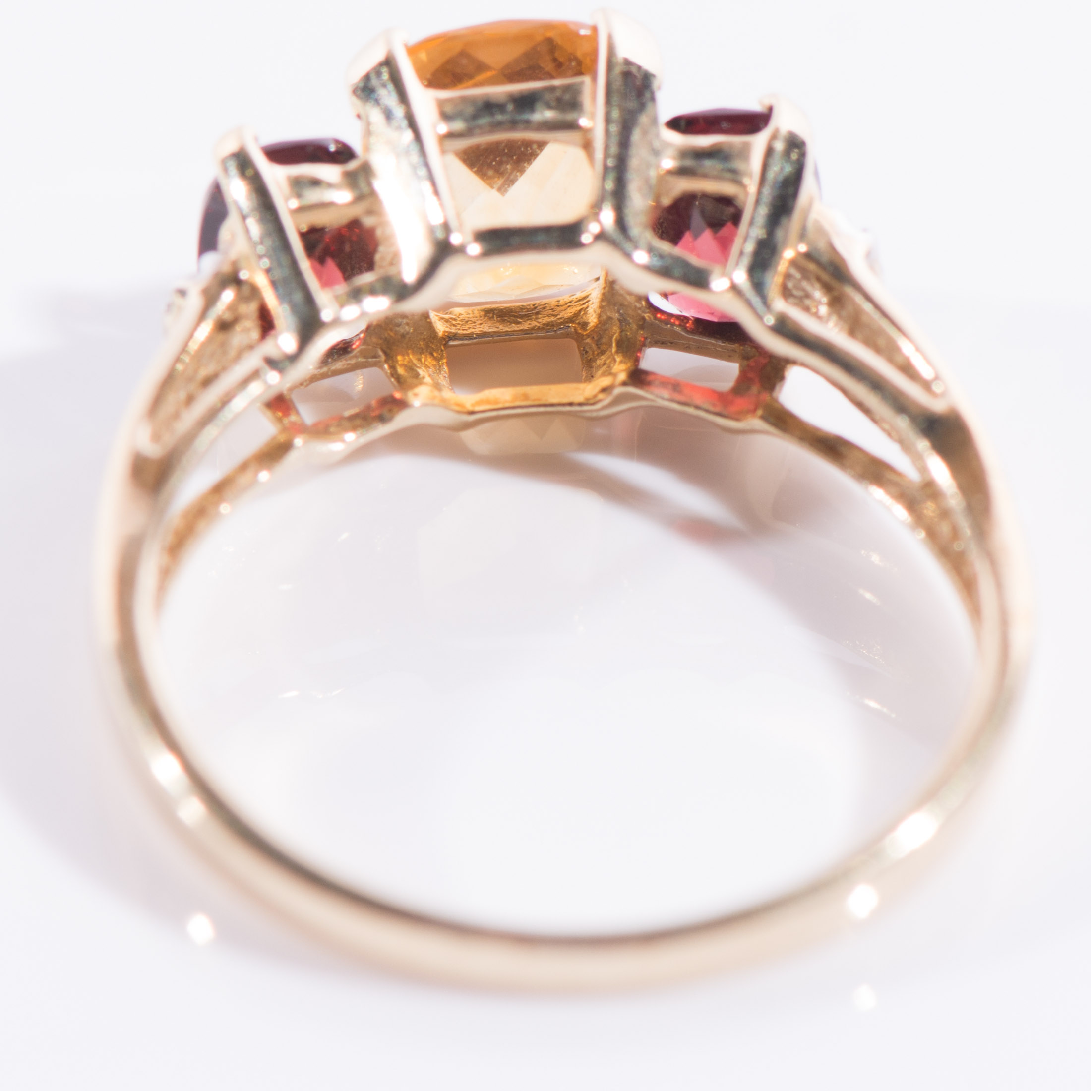 10K Gold Citrine, Garnet and Diamond Ring