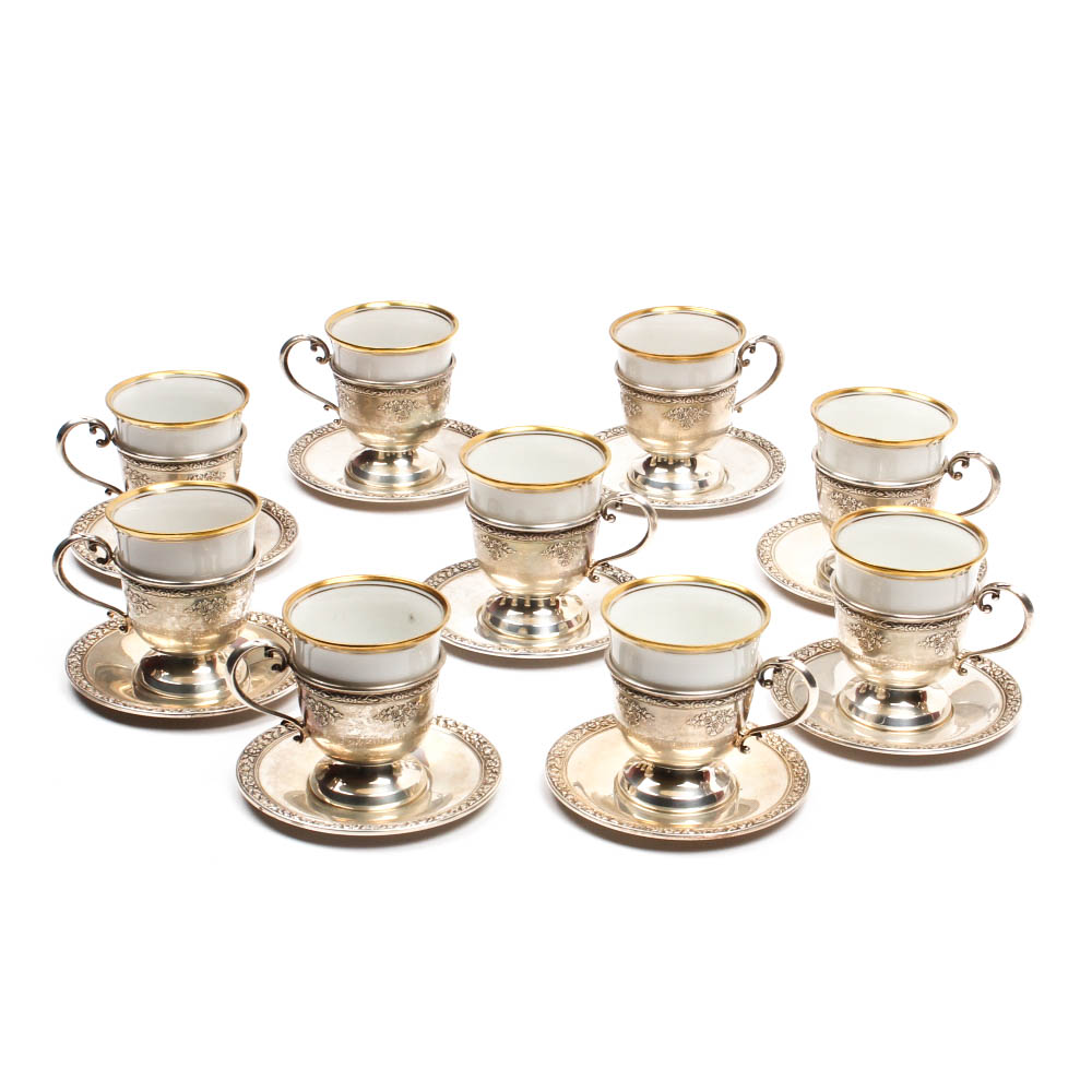 Sterling Silver Demitasse Set with  Hutschenreuther China Inserts