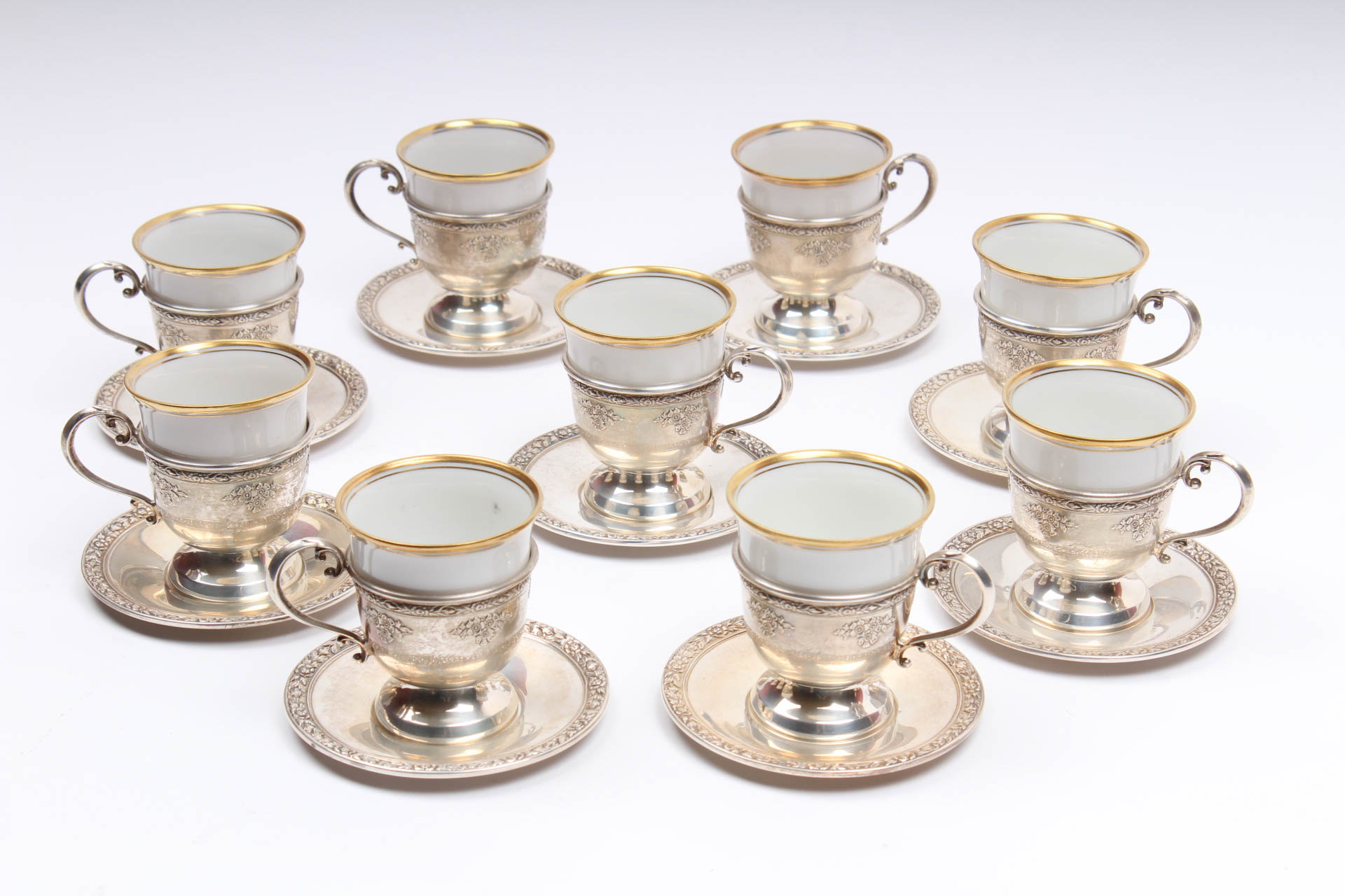 Sterling Silver Demitasse Set with  Hutschenreuther China Inserts