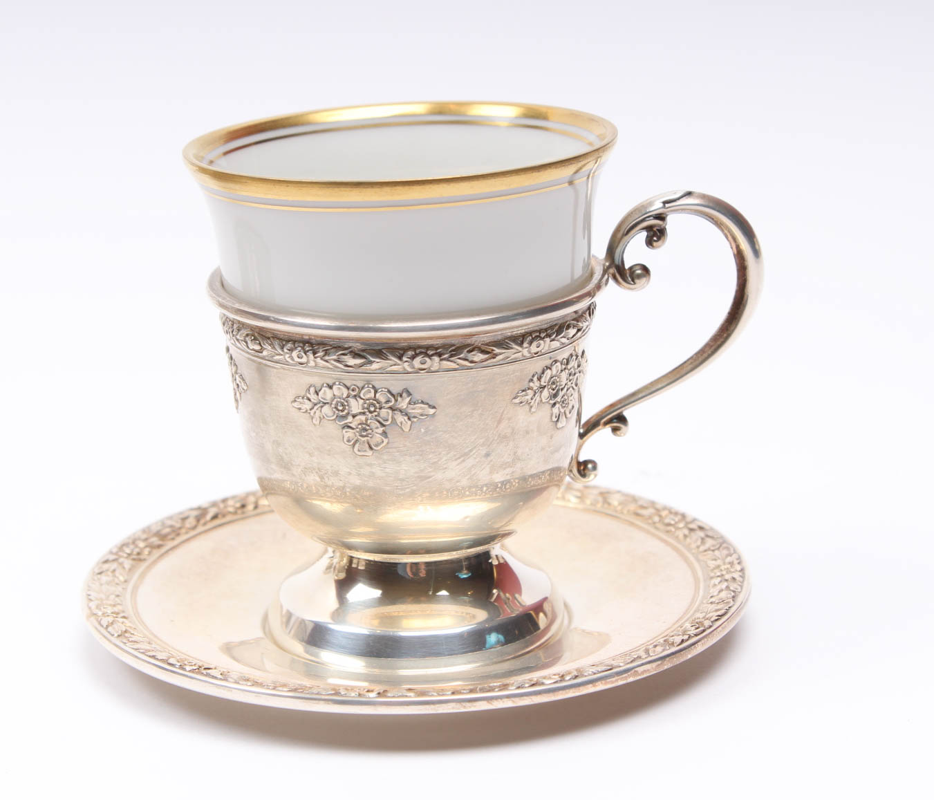 Sterling Silver Demitasse Set with  Hutschenreuther China Inserts