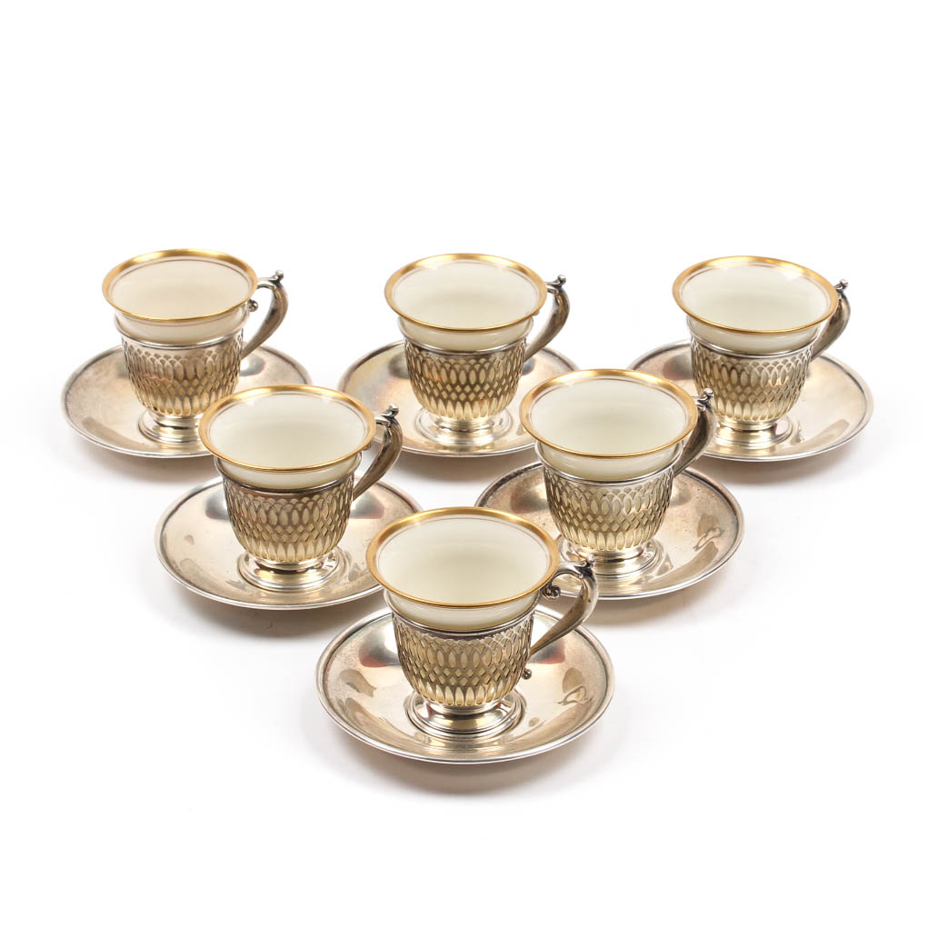 Frank M Whiting Sterling Silver Demitasse Set with Lenox China Inserts