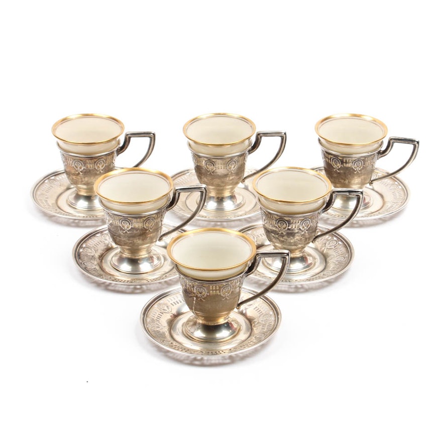 W. H. & Co. Sterling Silver Demitasse Set with Lenox Inserts