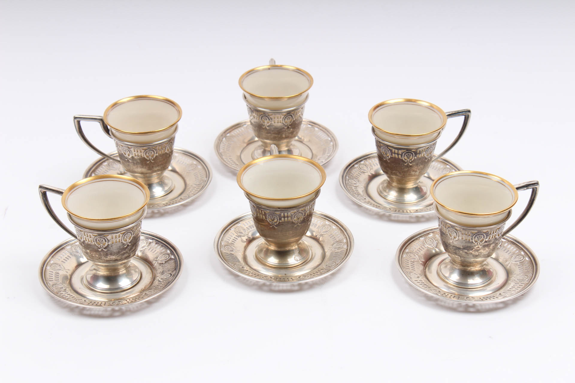 W. H. & Co. Sterling Silver Demitasse Set with Lenox Inserts