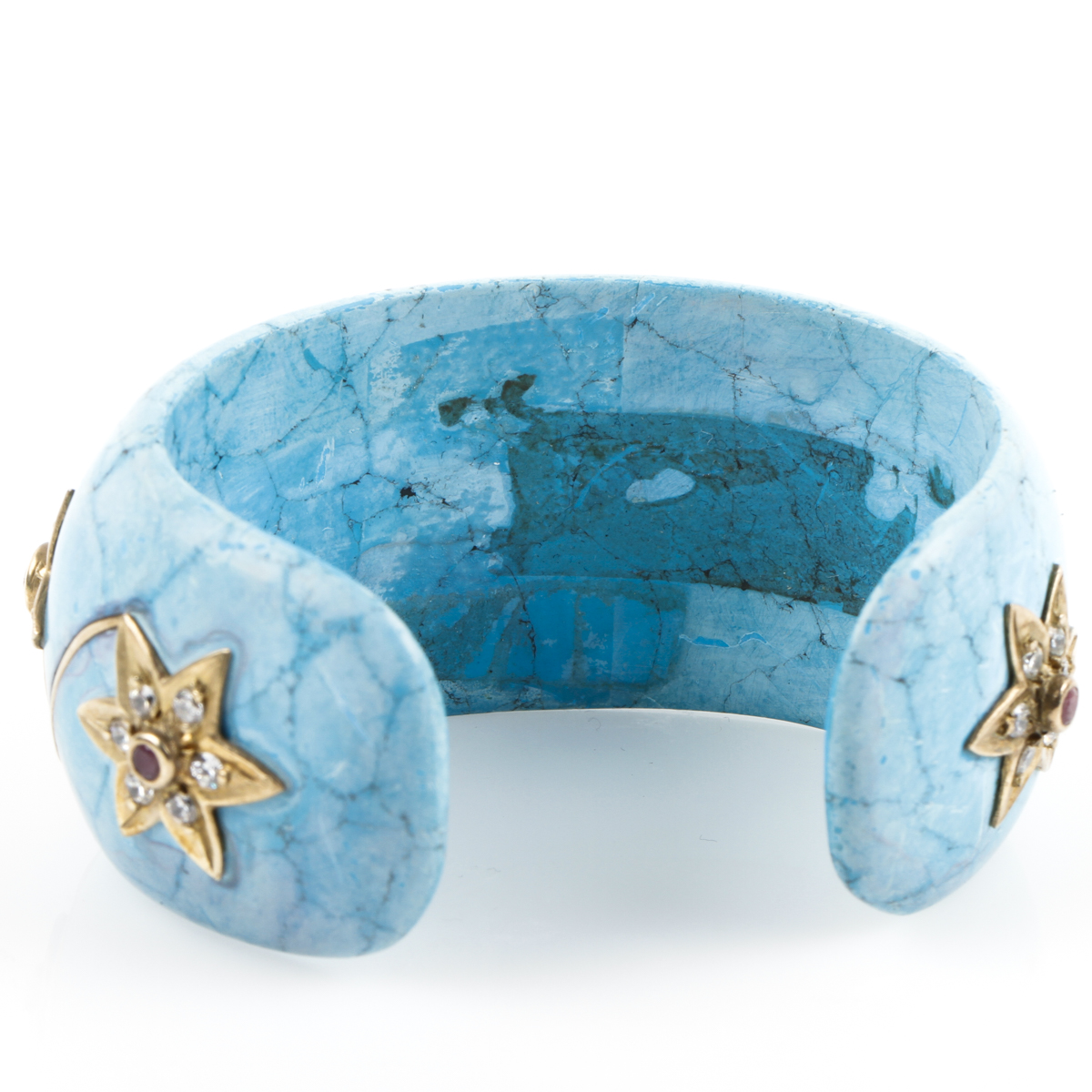 Carved Howlite Cuff with Vermeil and Ruby Accents