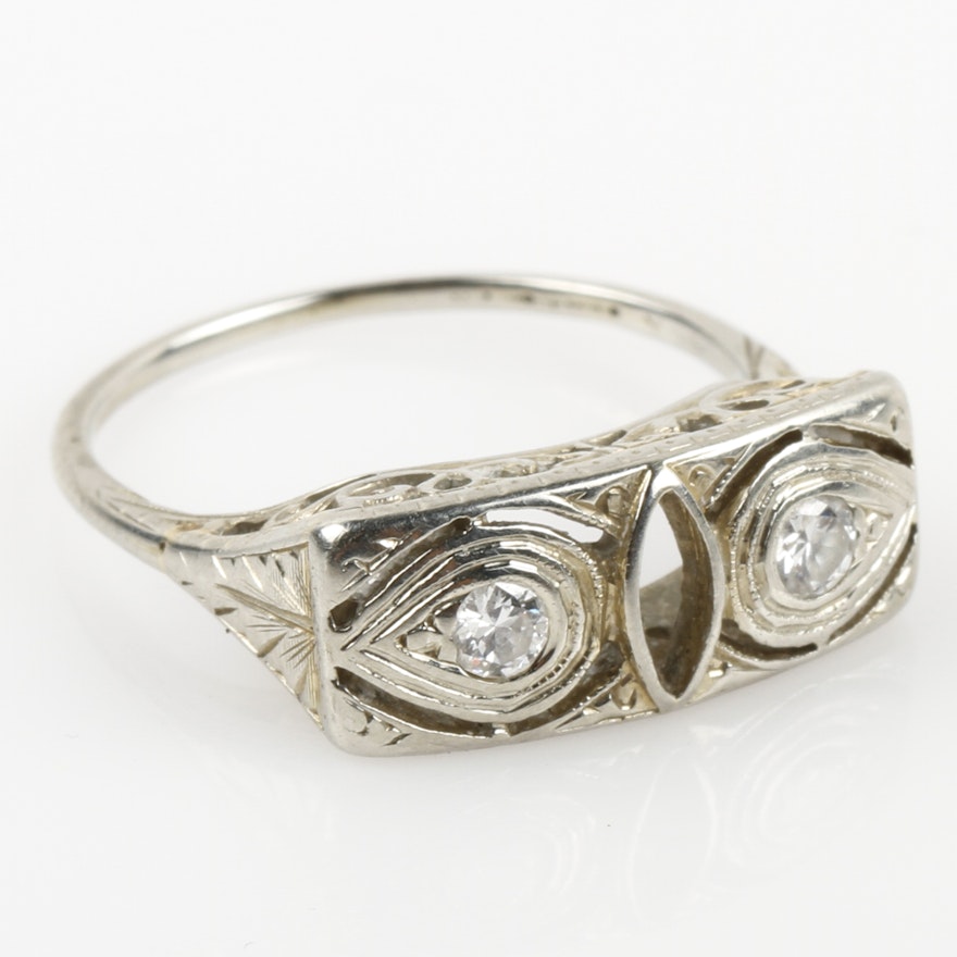 Edwardian 18K White Gold and Diamond Ring