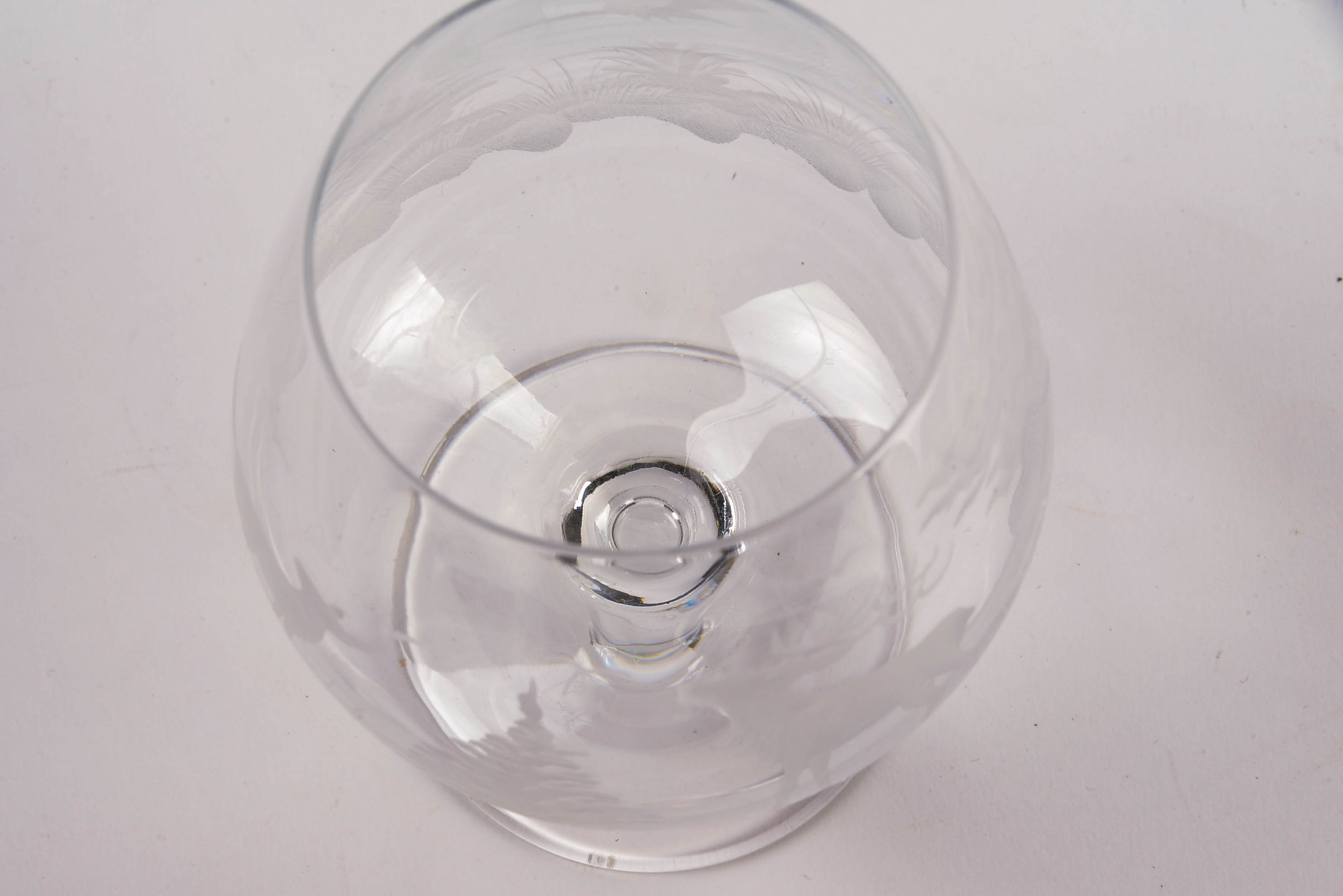 Austrian Javit Cut Crystal Pitcher with Clipper Ship Motif and Footed Glass