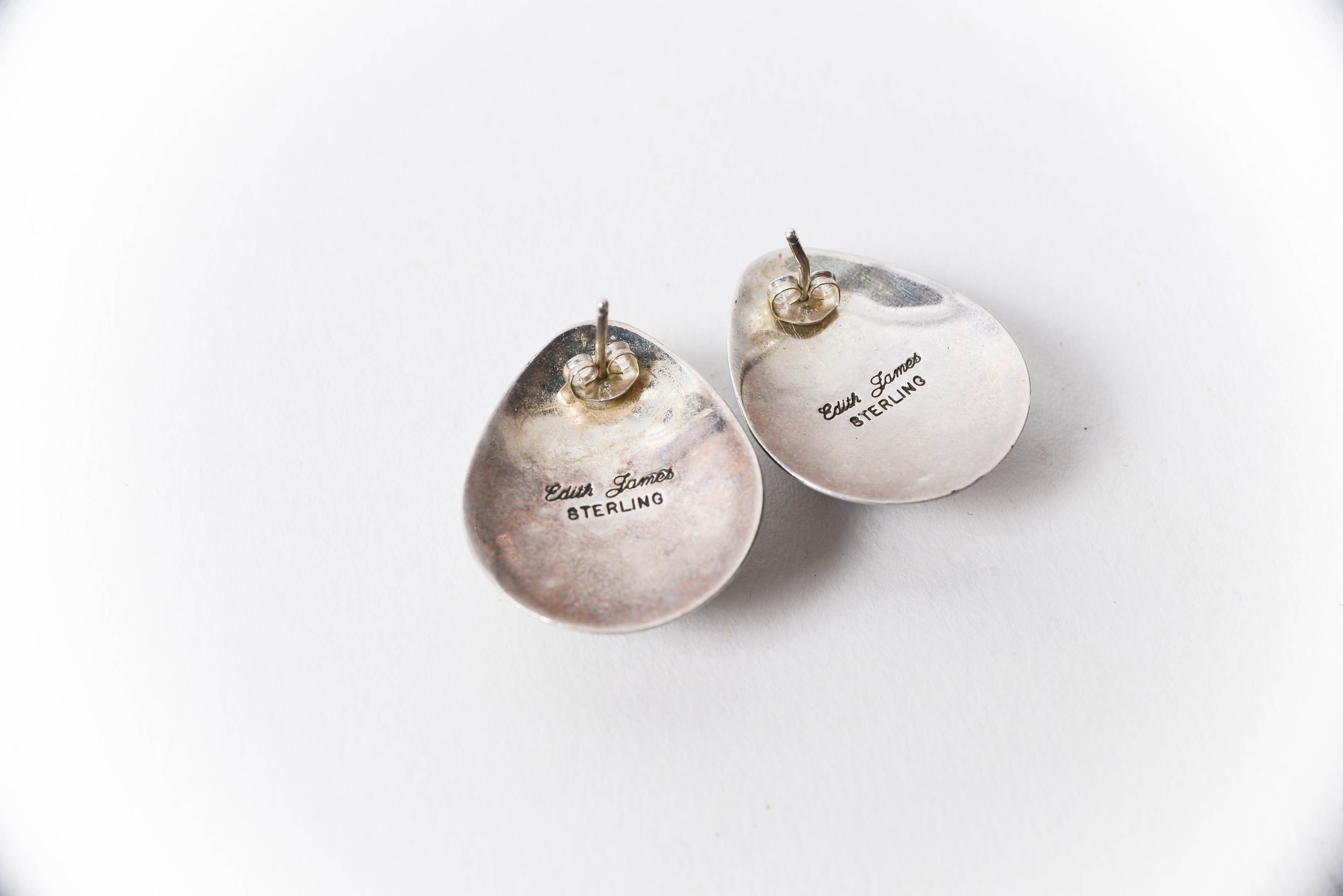 Pair of Edith James Navajo Sterling Silver and Malachite Earrings