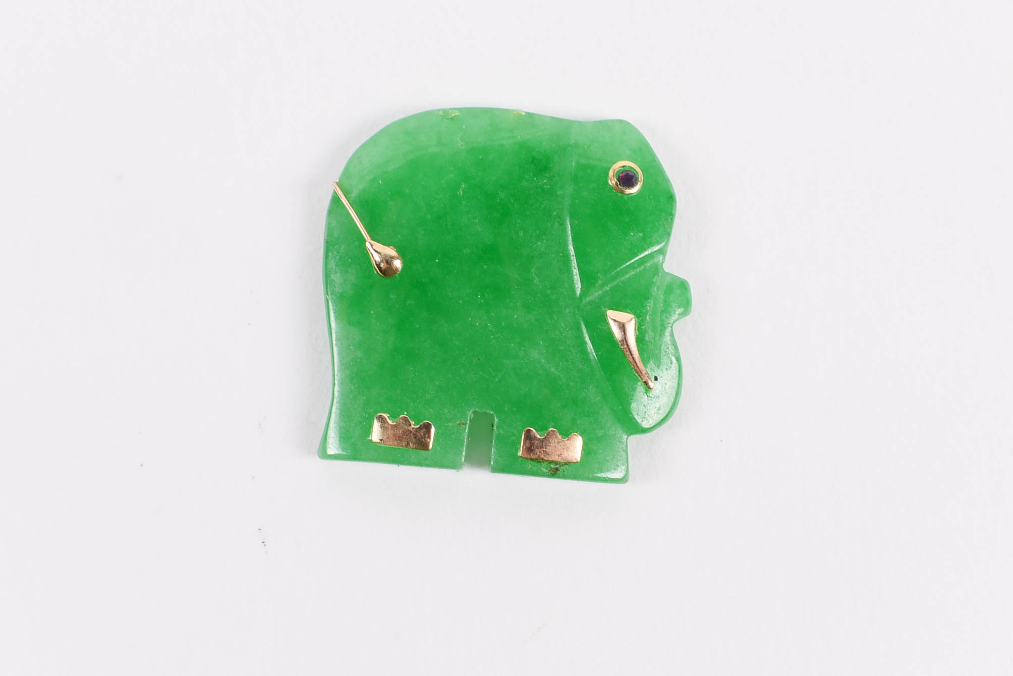 14K Yellow Gold Accented Jadeite and Spinel Elephant