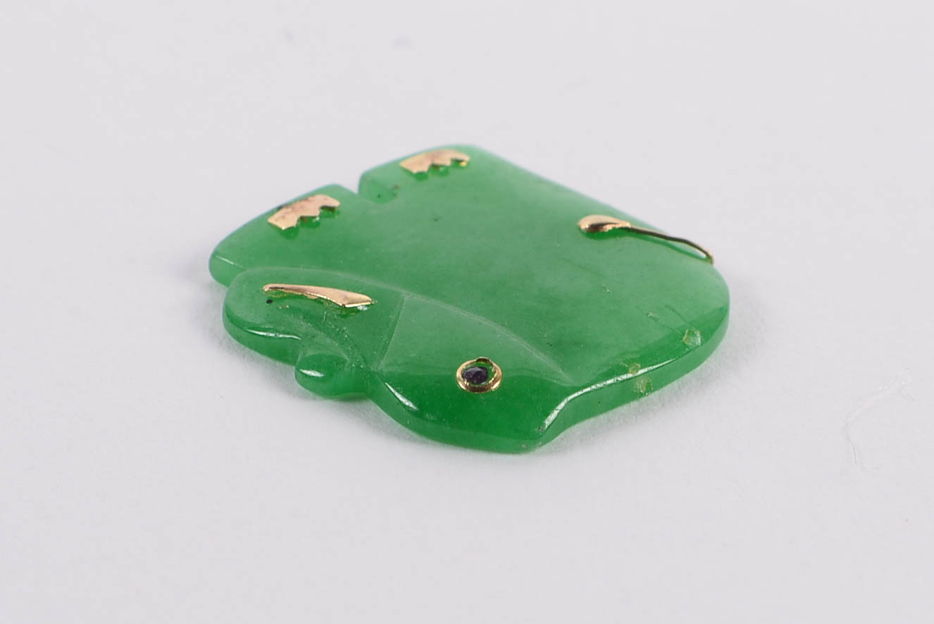 14K Yellow Gold Accented Jadeite and Spinel Elephant
