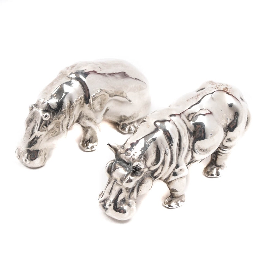 Sterling Silver Hippopotamus Figures