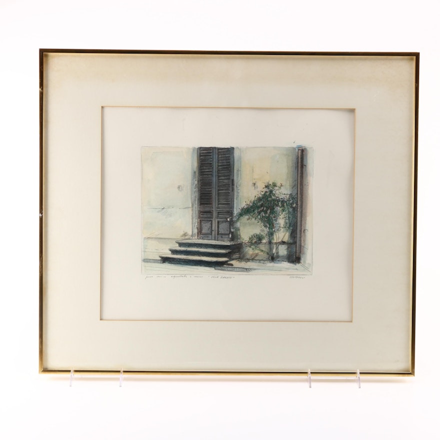 Italian Hand Colored Etching "Villa Bardini"