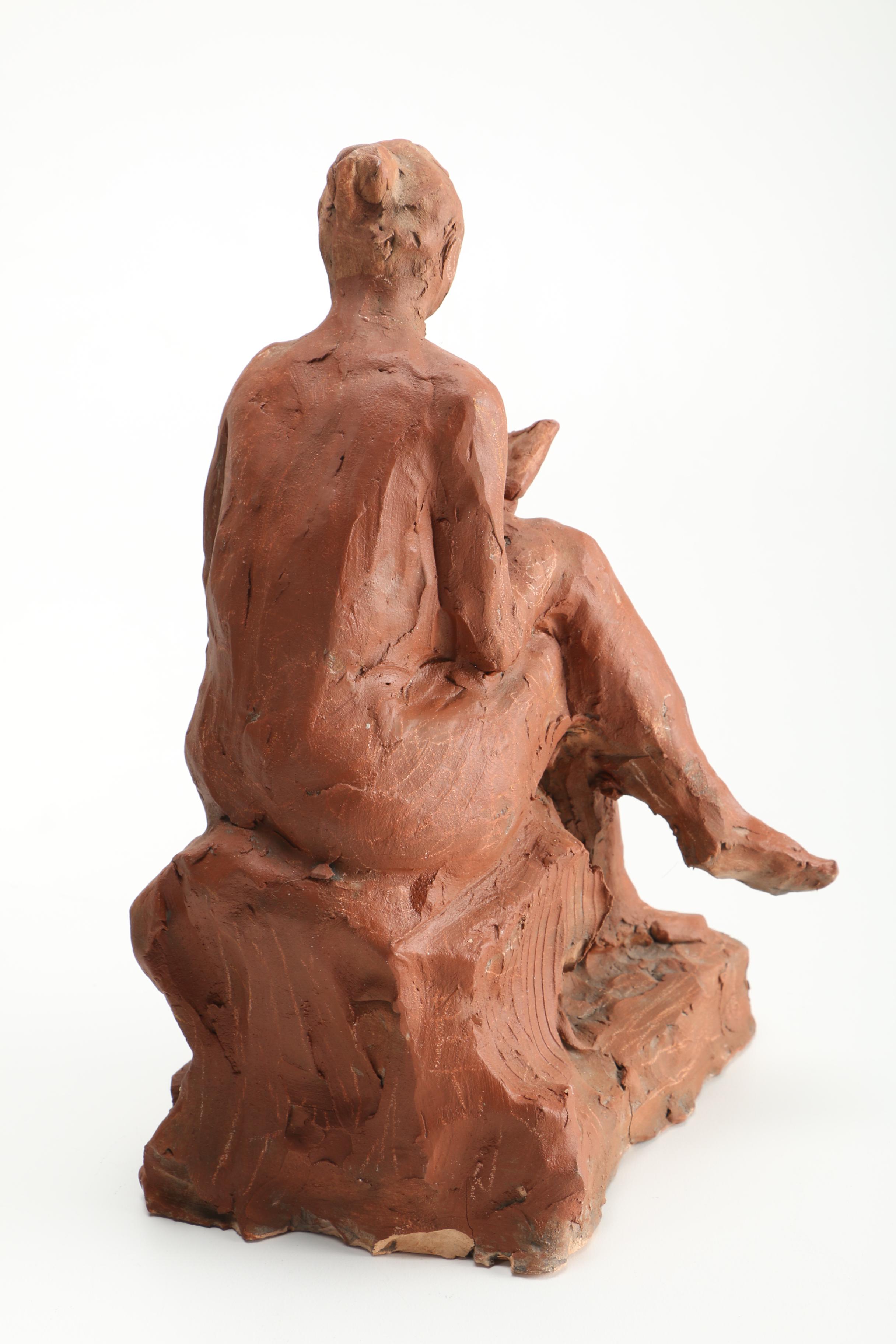 Murat Kaboulov Red Clay Sculpture of a Seated Woman