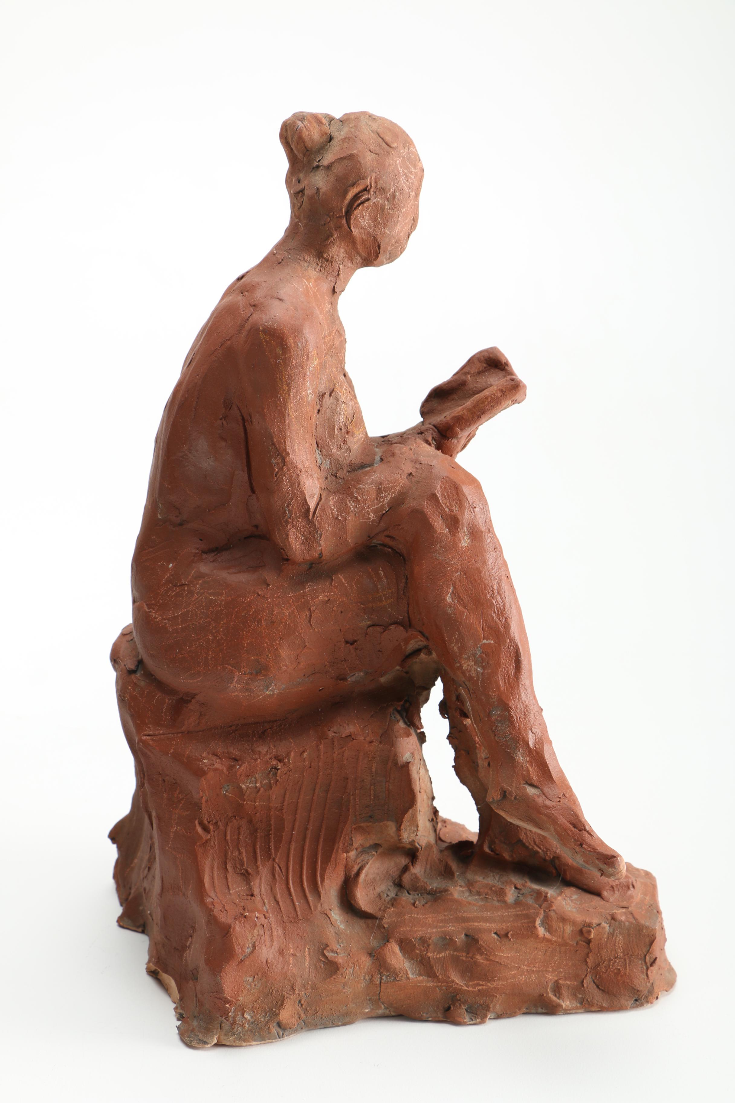 Murat Kaboulov Red Clay Sculpture of a Seated Woman
