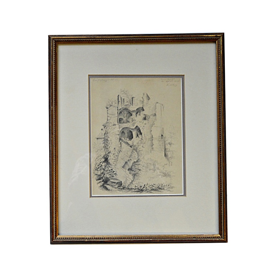 1868 Pencil Drawing of Heidelberg Castle