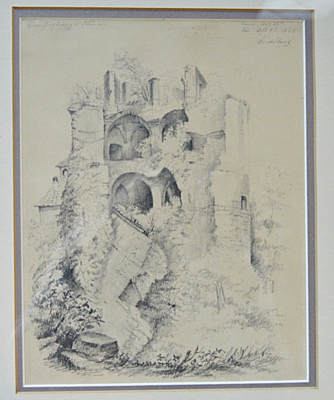 1868 Pencil Drawing of Heidelberg Castle