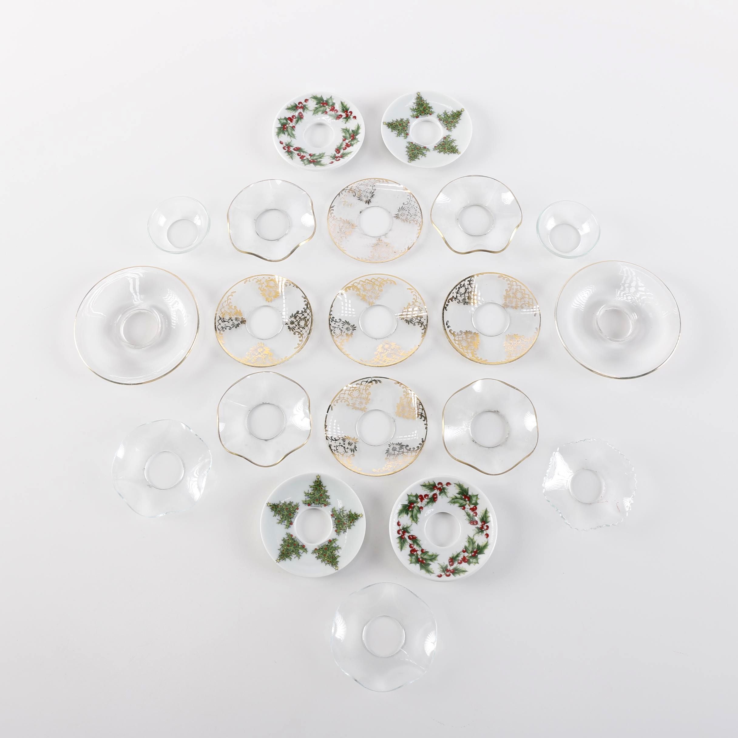 Collection Of  Vintage Glass Candle Saucers
