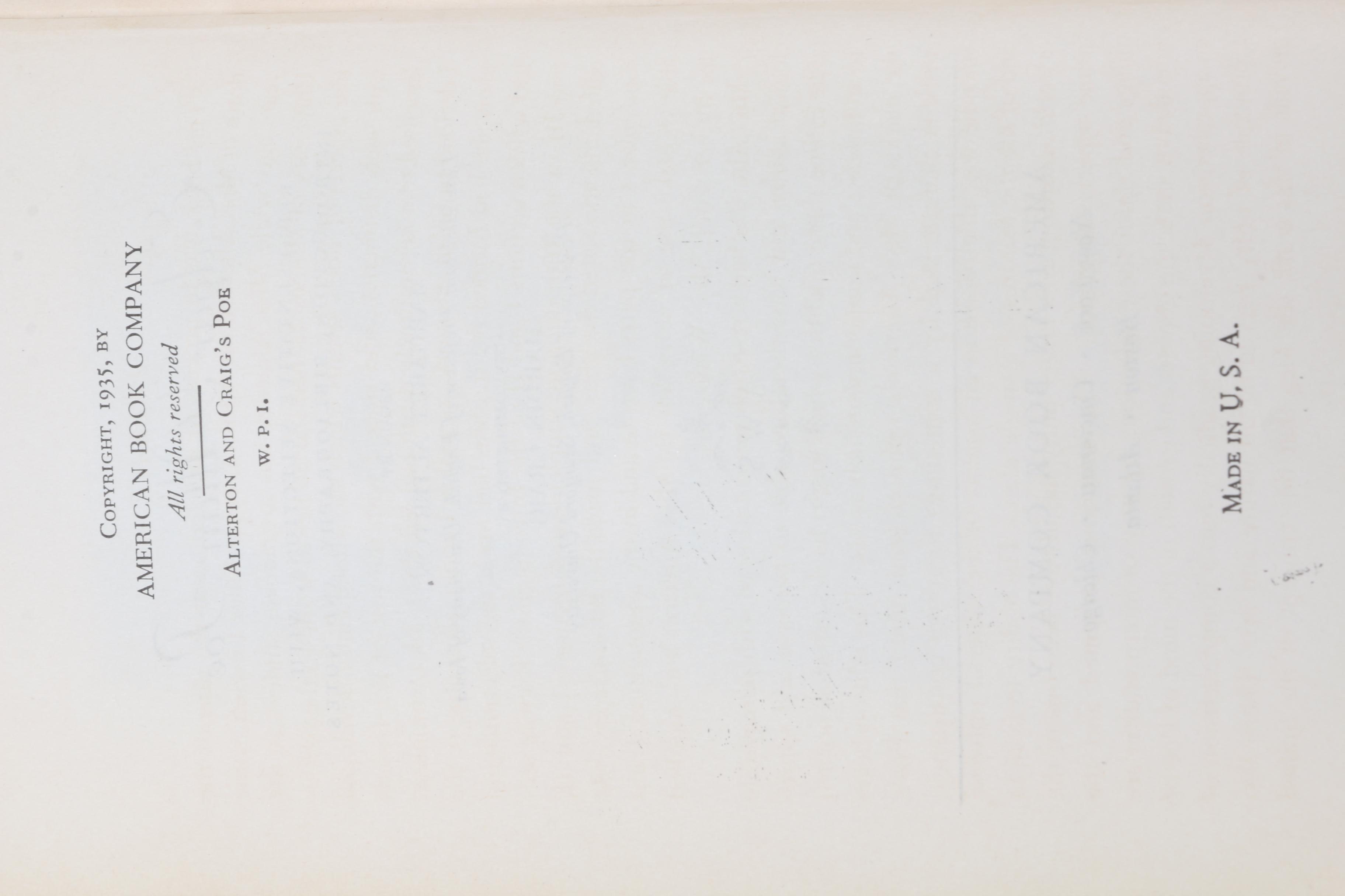 1935 Edgar Allan Poe Collection With "Here I Fell Asleep" Bookmark