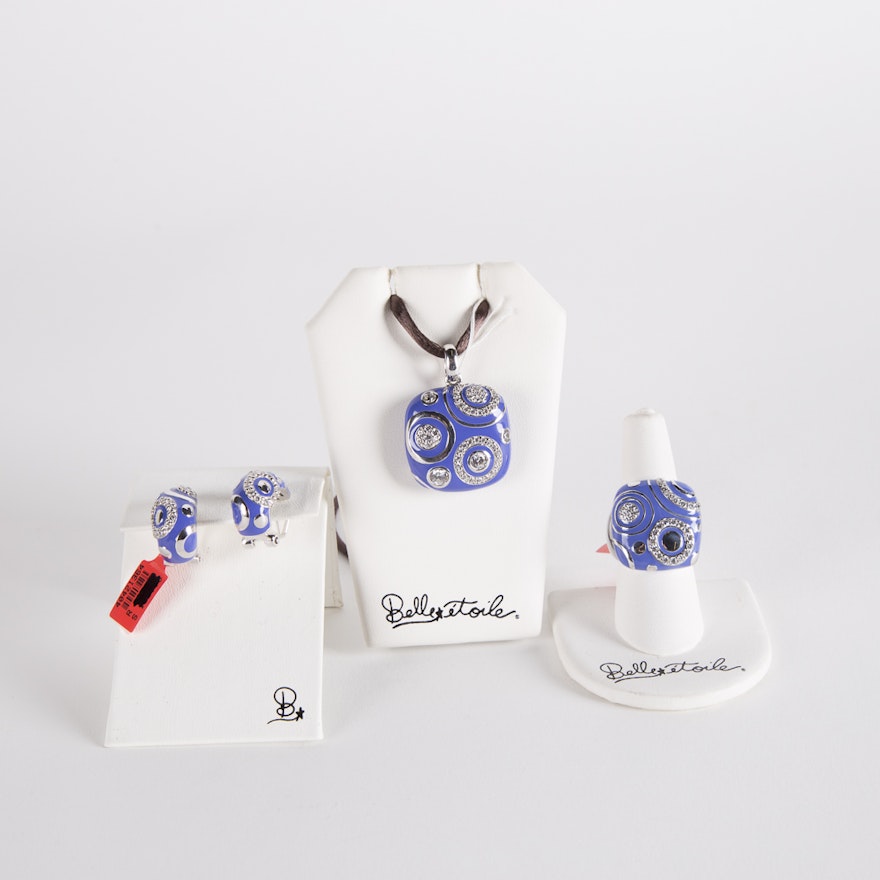 Belle Etoile Sterling Silver and Enameled Iris "Galaxy"Jewelry Set