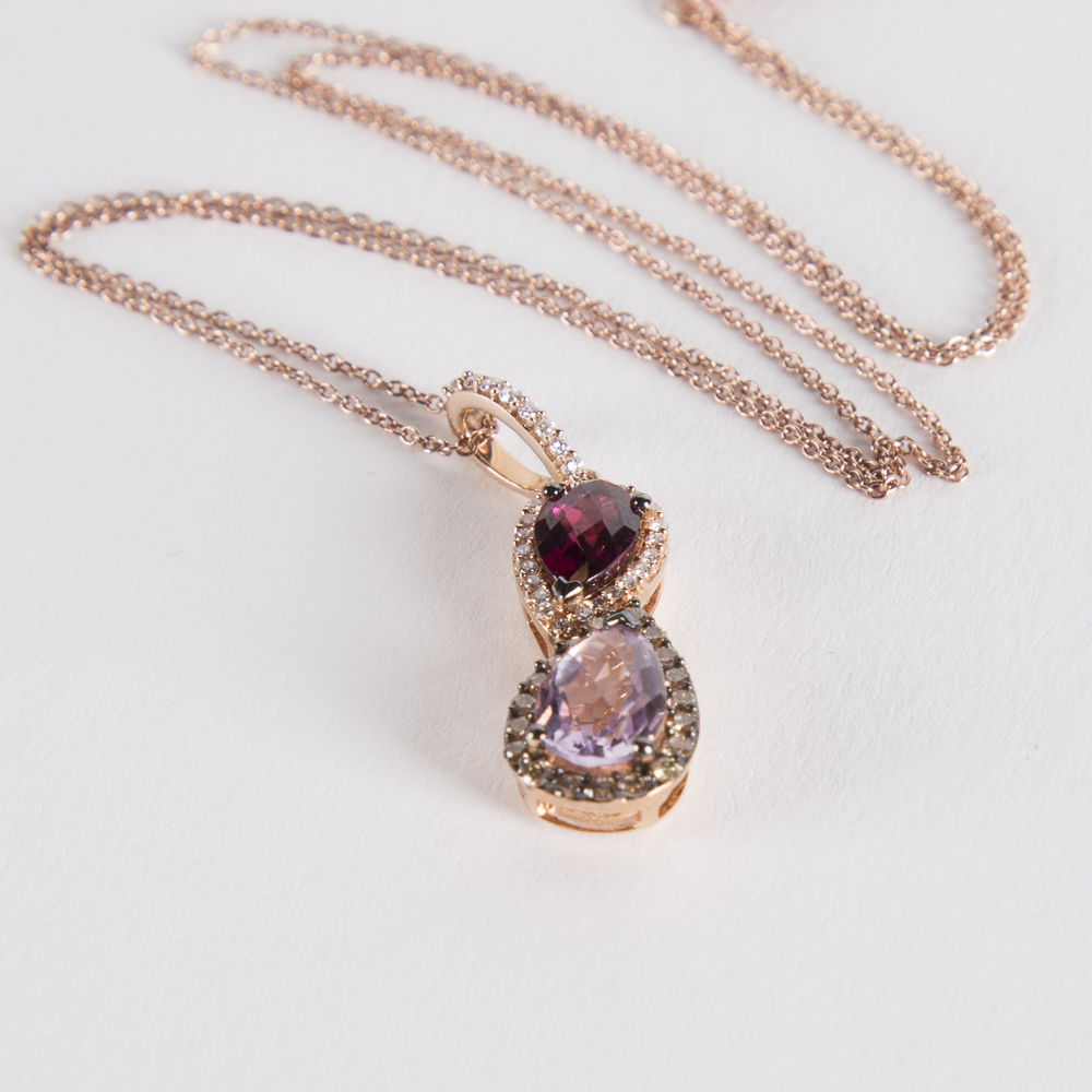 Le Vian 14K Rose Gold Garnet and Amethyst Pendant On Rose Gold Chain