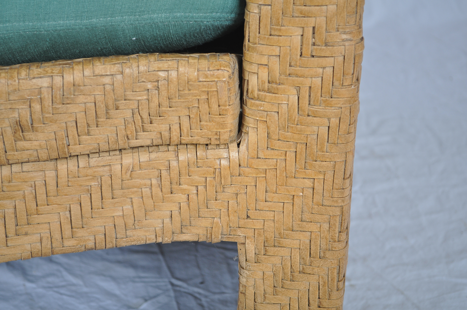 Pair of Green Cushioned Wicker Patio Chairs