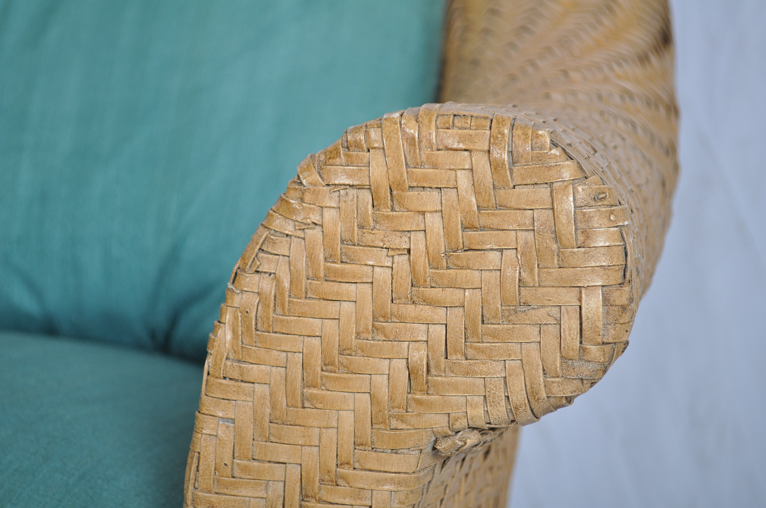 Pair of Green Cushioned Wicker Patio Chairs