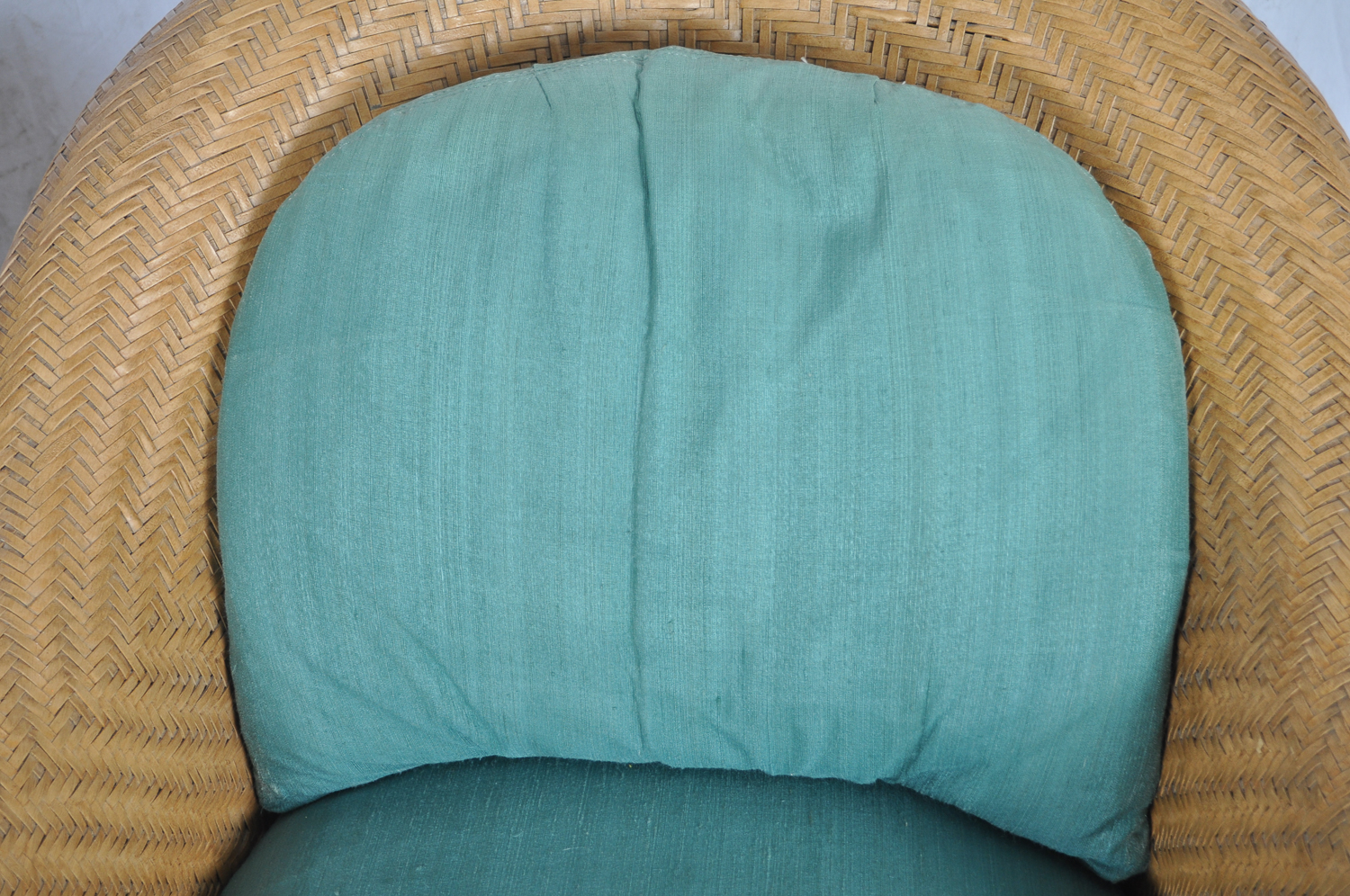 Pair of Green Cushioned Wicker Patio Chairs