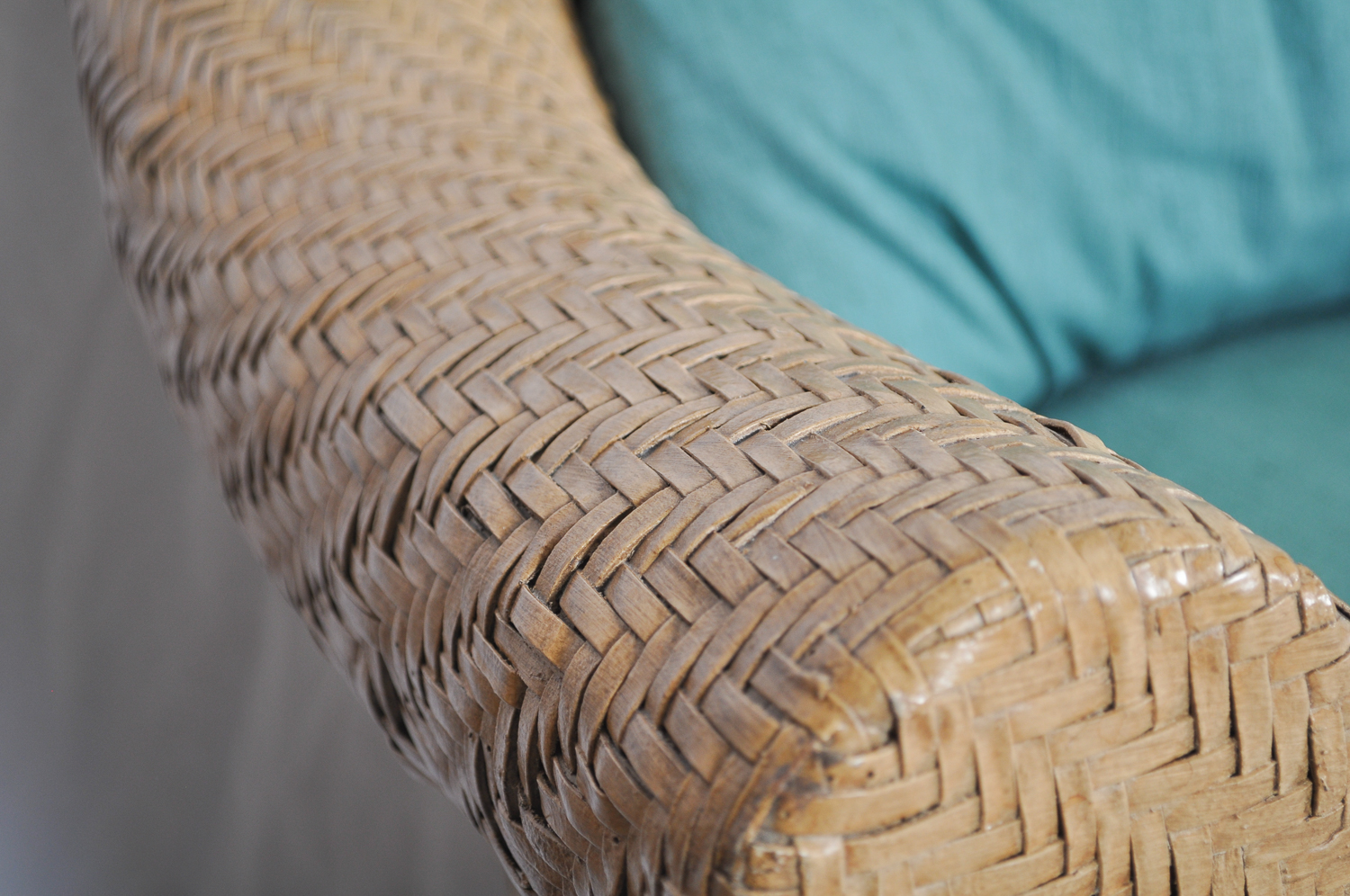 Pair of Green Cushioned Wicker Patio Chairs