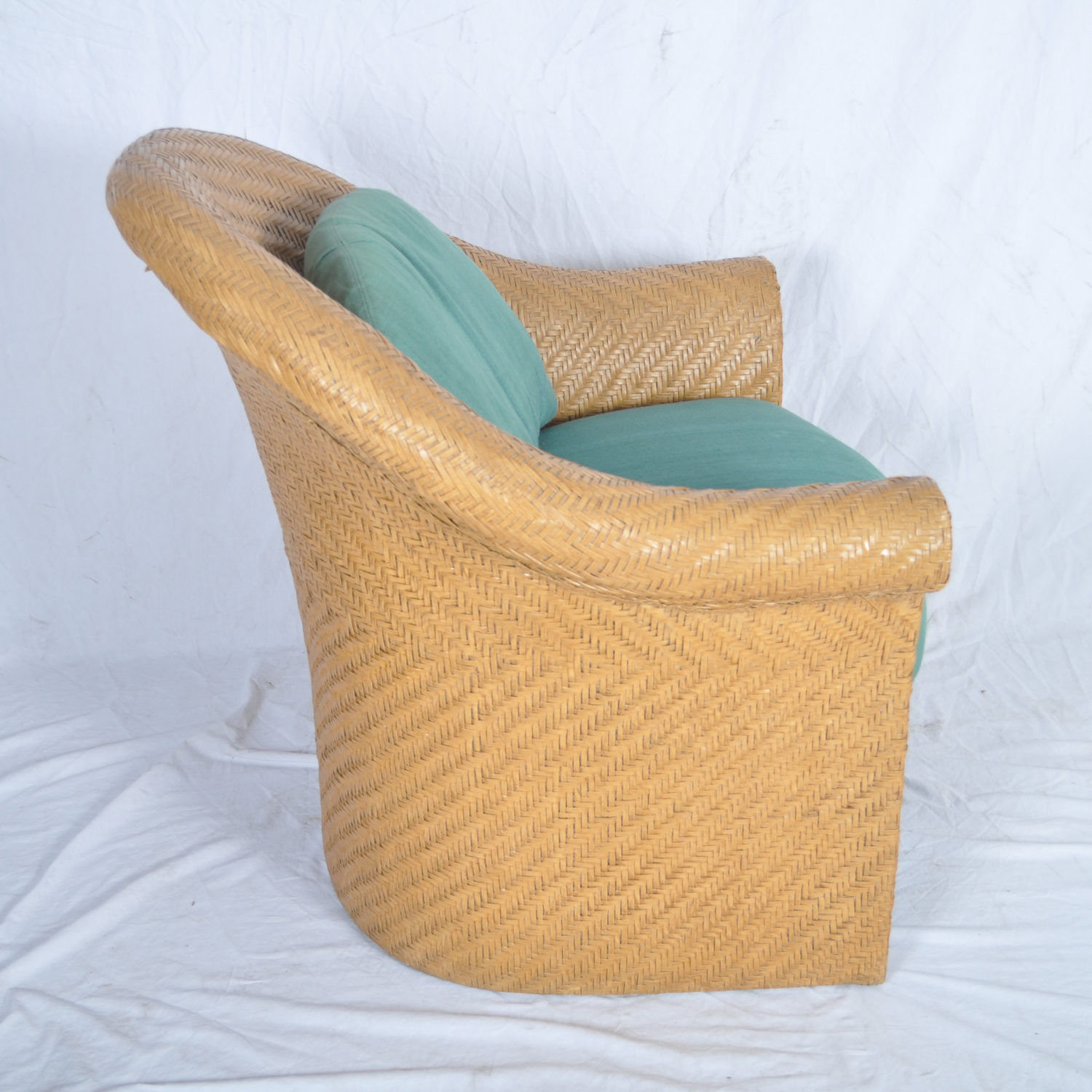 Pair of Green Cushioned Wicker Patio Chairs