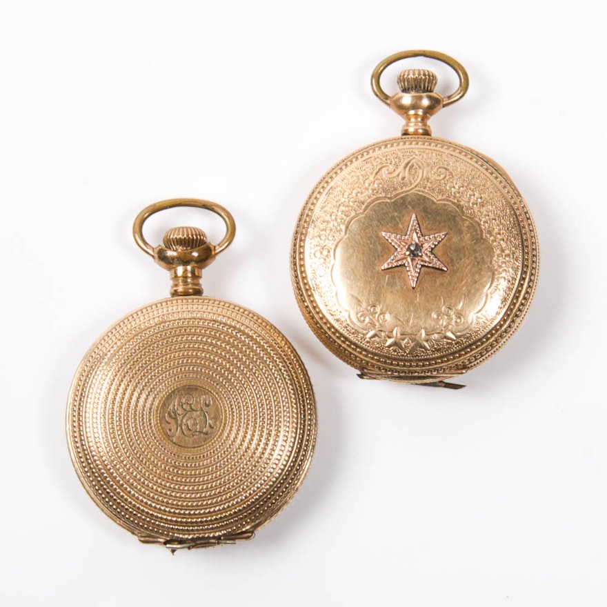Pair of Antique Gold Filled Elgin Pocket Watches