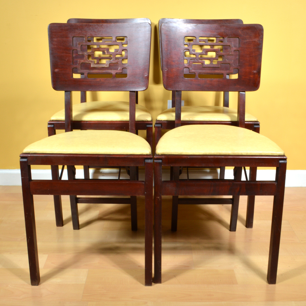Four Vintage Wood Folding Chairs by Stakmore