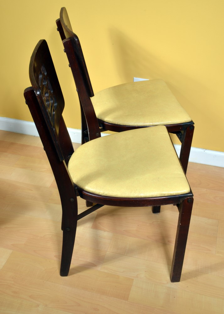 Four Vintage Wood Folding Chairs by Stakmore