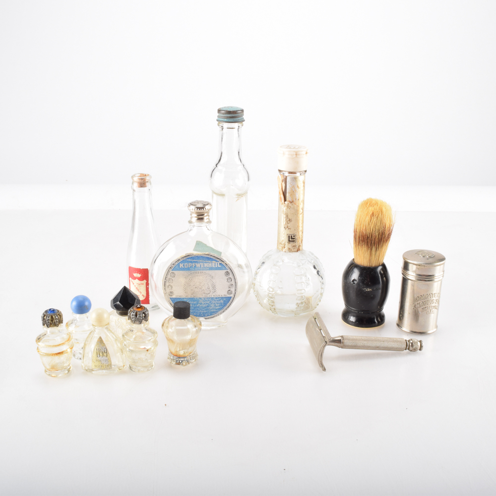 Vintage Glass Perfume Bottles and Shave Kit
