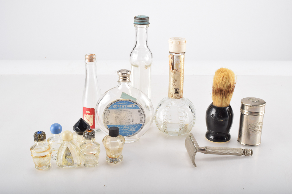 Vintage Glass Perfume Bottles and Shave Kit