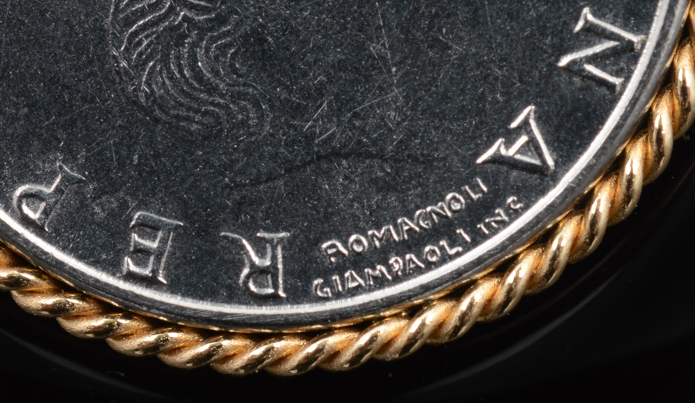 Milor 14K Yellow Gold Black Onyx Italian Coin Ring