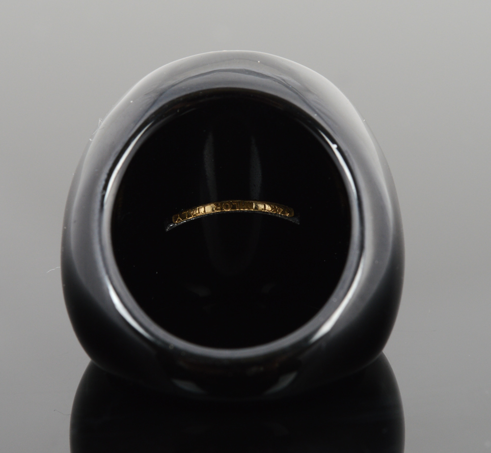 Milor 14K Yellow Gold Black Onyx Italian Coin Ring