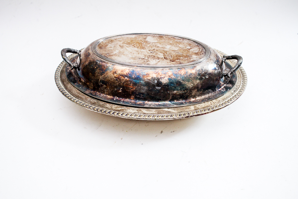 Vintage Silver Plate Buffet Dish with Lid and Glass Insert