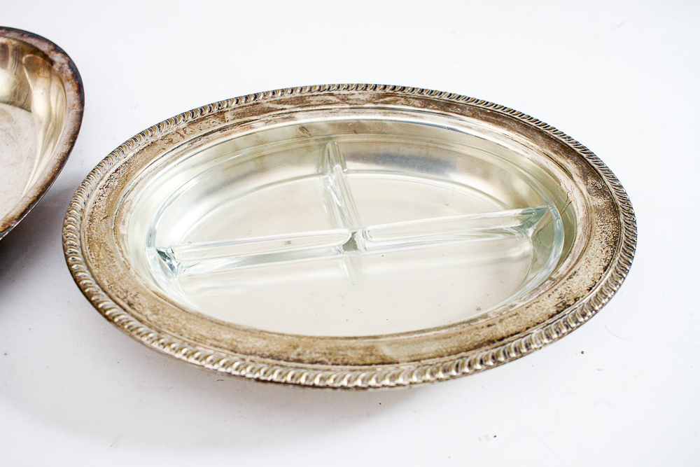 Vintage Silver Plate Buffet Dish with Lid and Glass Insert