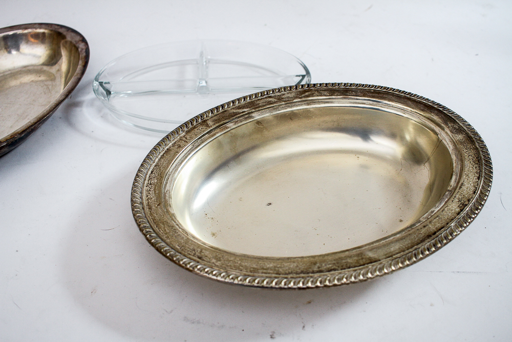 Vintage Silver Plate Buffet Dish with Lid and Glass Insert