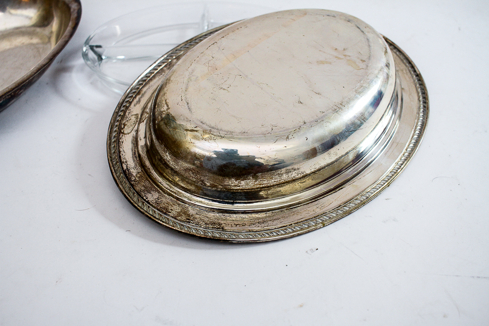 Vintage Silver Plate Buffet Dish with Lid and Glass Insert