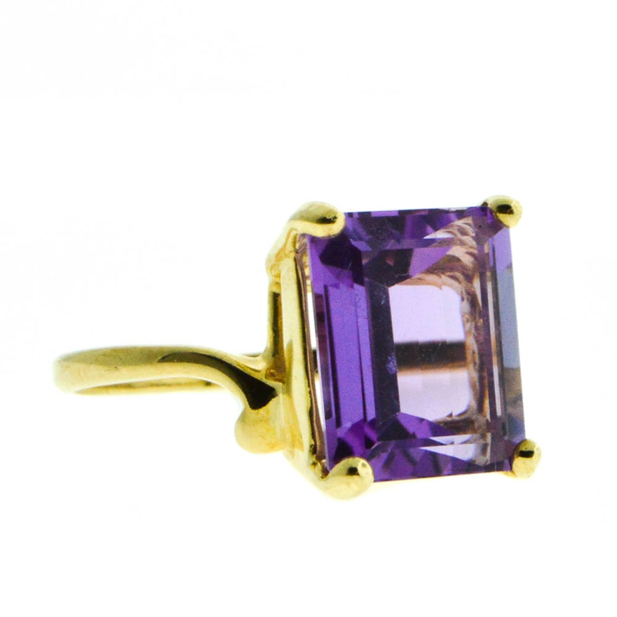 10K Yellow Gold 5.09 CTS Amethyst Solitaire Ring