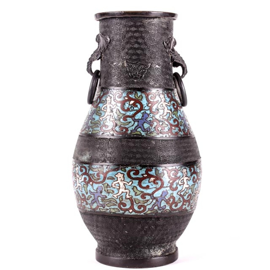 19th Century Chinese Bronze and Cloisonné Vase