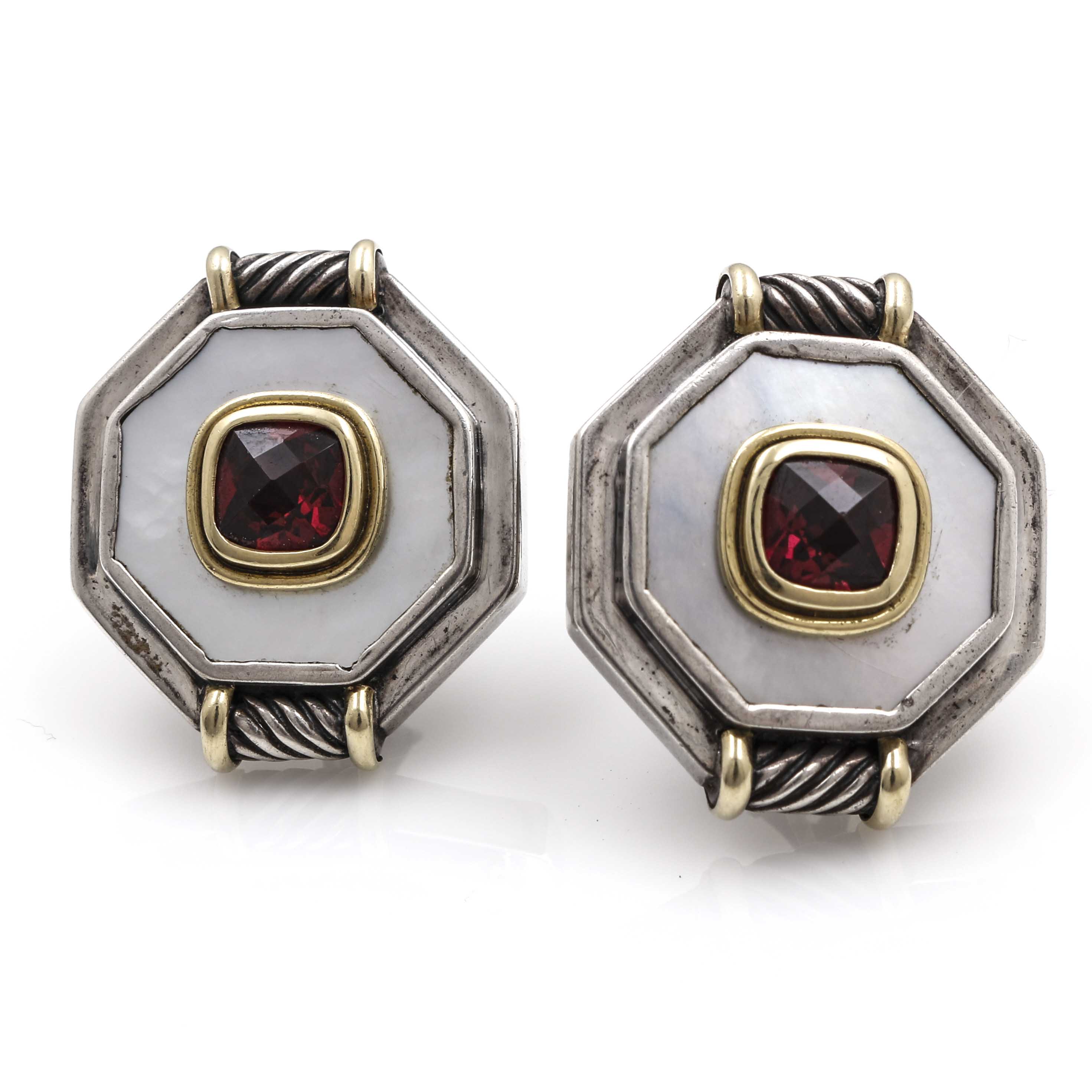 Vintage David Yurman Sterling Silver and 14K Earrings With Garnet