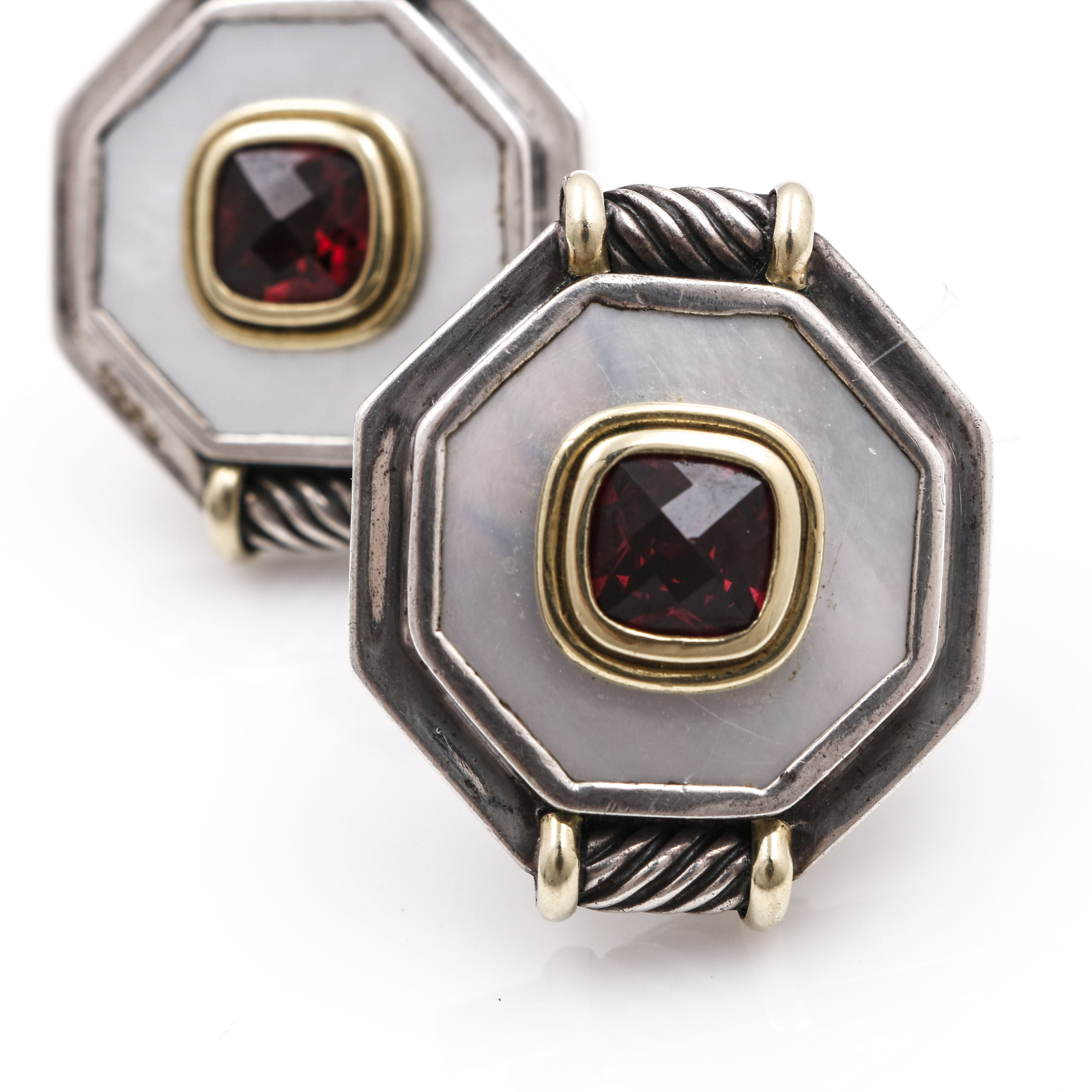 Vintage David Yurman Sterling Silver and 14K Earrings With Garnet