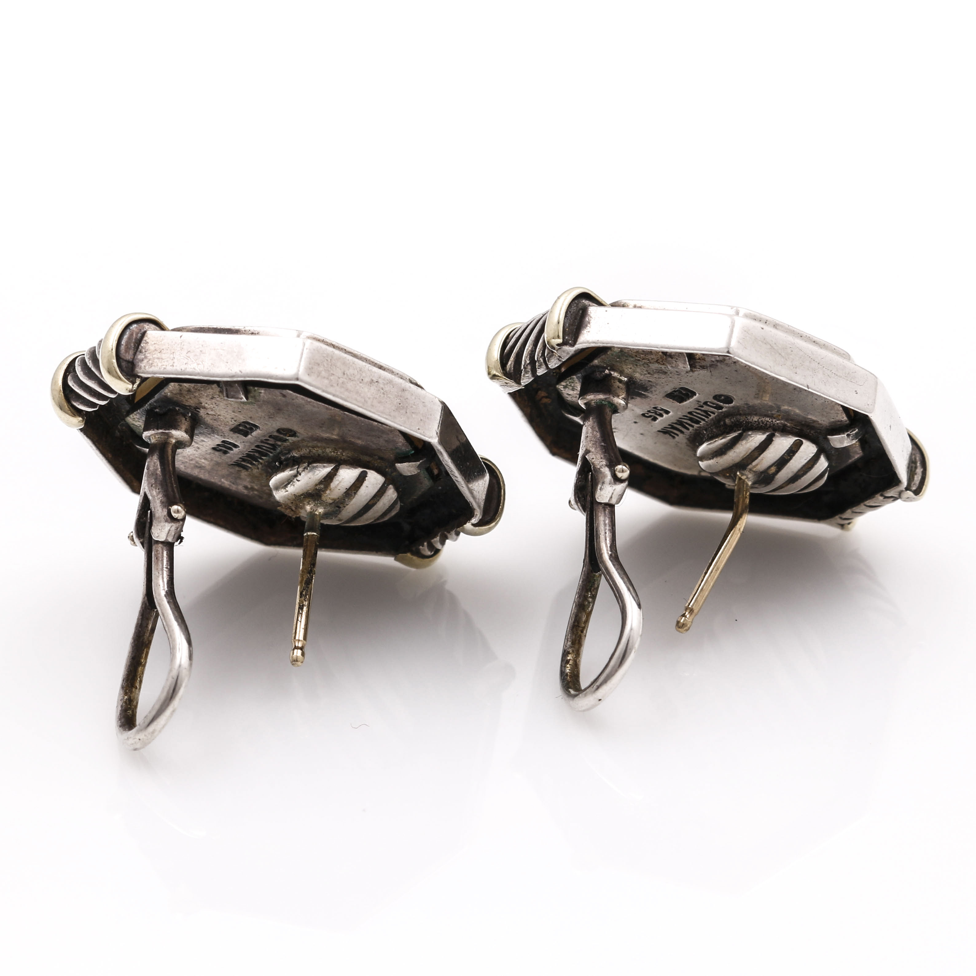 Vintage David Yurman Sterling Silver and 14K Earrings With Garnet